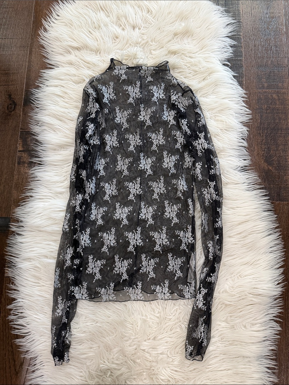 Free People Sheer Black Floral Lace Long-Sleeve Top